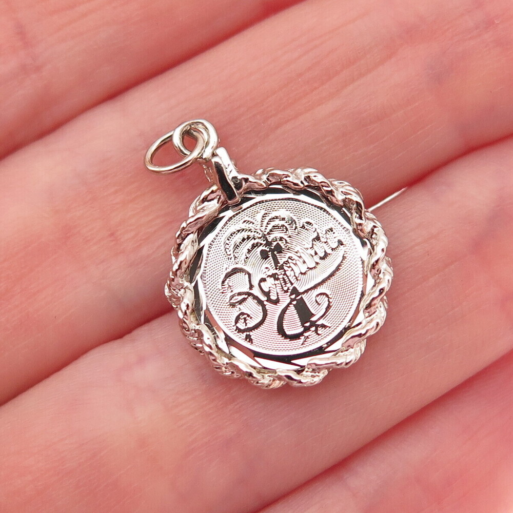 CREA 925 Sterling Silver Vintage Bermuda Palm Tree Mini Charm Pendant